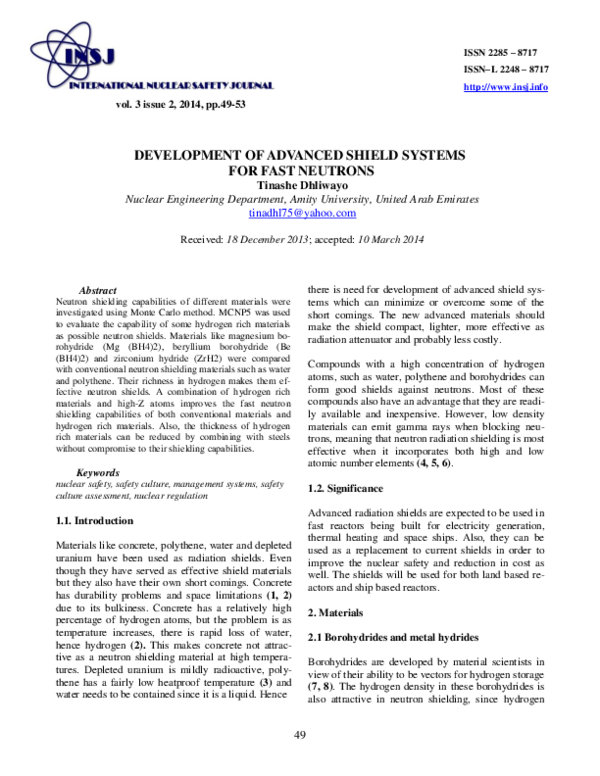 (PDF) Development of advanced shield systems for fast neutrons