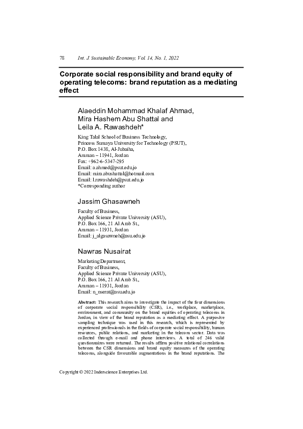 (PDF) Corporate Social Responsibility and Brand Equity of Operating ...
