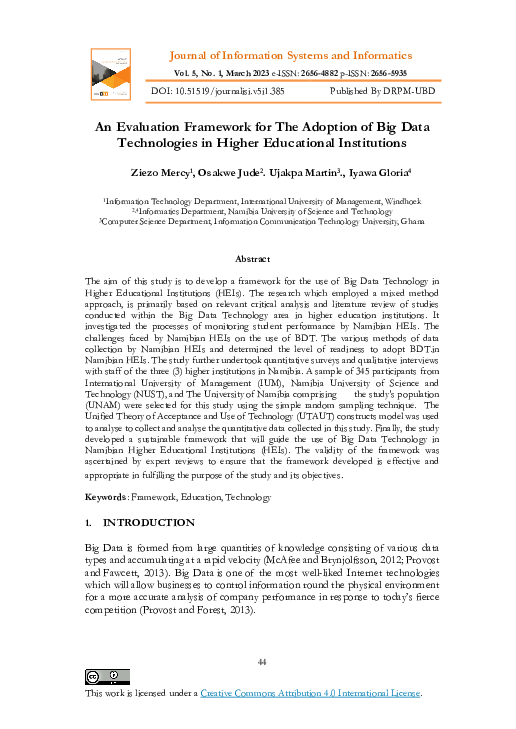 (PDF) An Evaluation Framework for The Adoption of Big Data Technologies ...