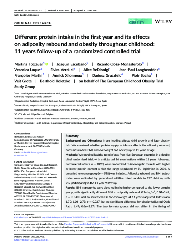 (PDF) Different protein intake in the first year and its effects on ...