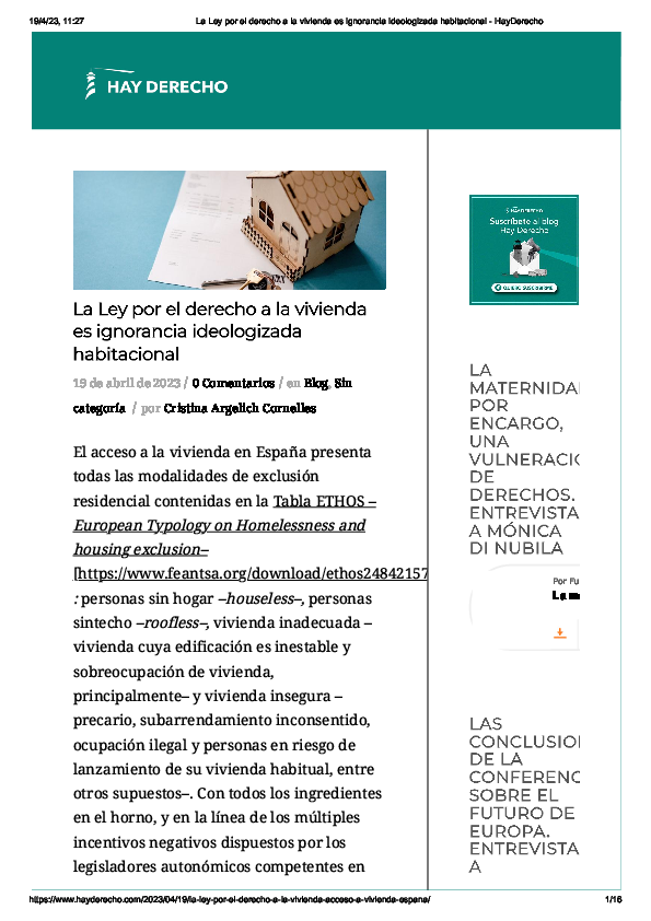 (PDF) La Ley por el derecho a la vivienda es ignorancia ideologizada ...