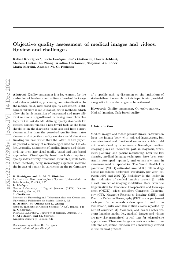 (PDF) Objective quality assessment of medical images and videos: Review ...