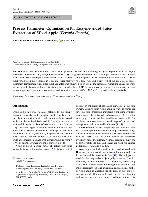 (PDF) Process Parameter Optimization for Enzyme-Aided Juice Extraction ...