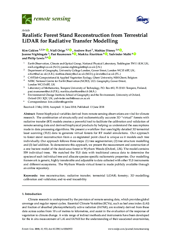 (PDF) Realistic Forest Stand Reconstruction from Terrestrial LiDAR for ...