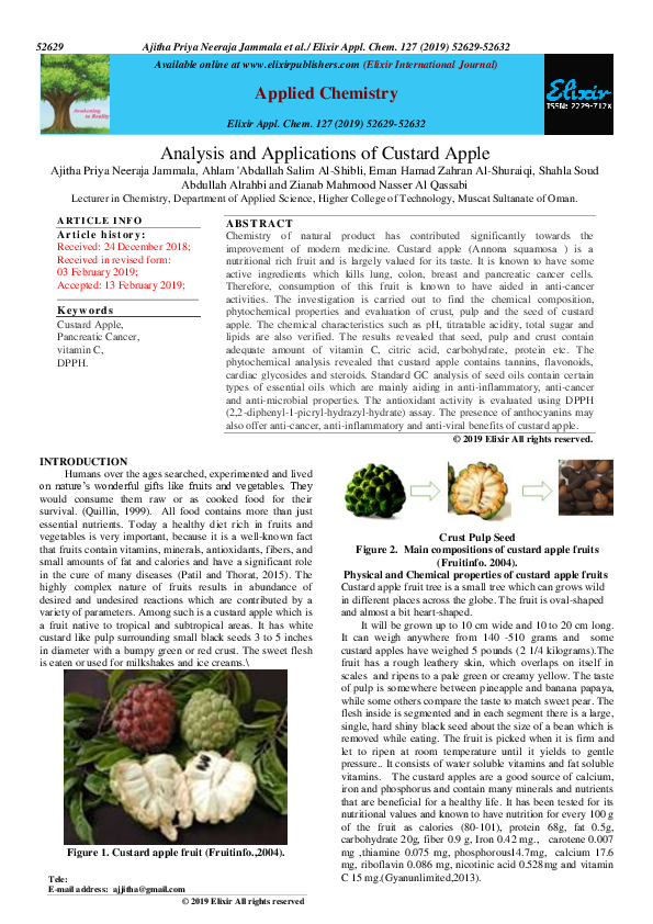 (PDF) Analysis and Applications of Custard Apple