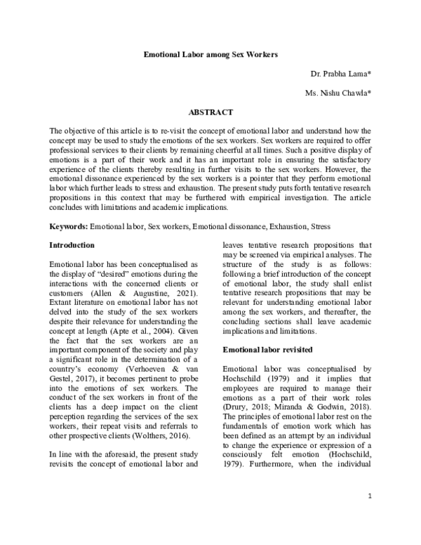 (DOC) Emotional Labor among Sex Workers