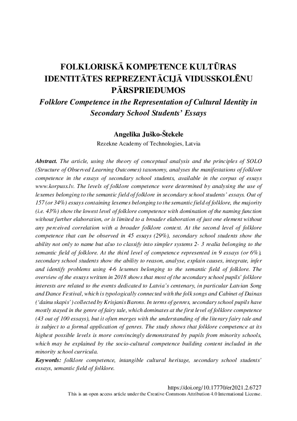 (PDF) Folklore Competence in the Representation of Cultural Identity in ...
