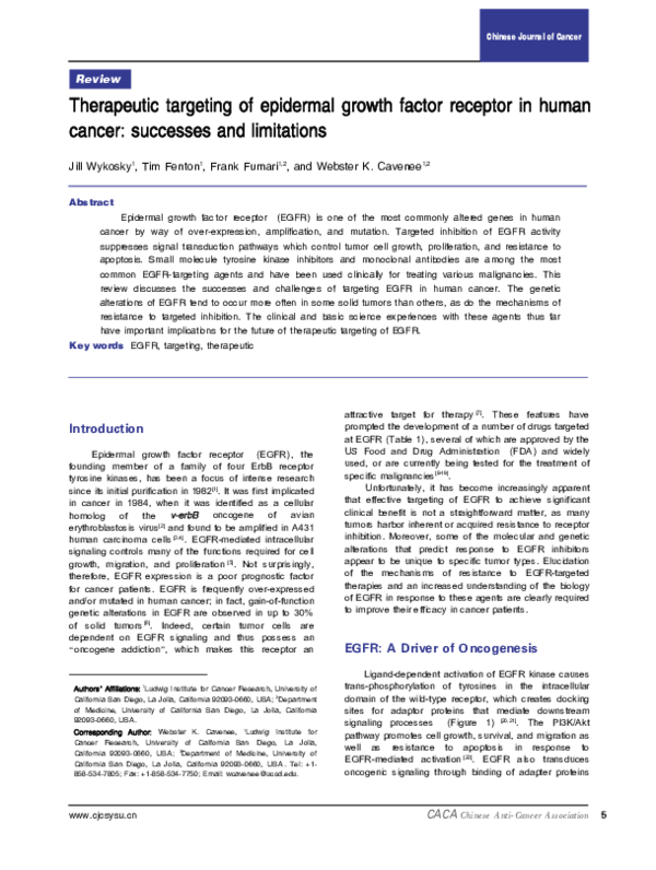 (PDF) Therapeutic targeting of epidermal growth factor receptor in ...