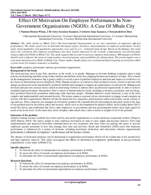 (PDF) Effect Of Motivation On Employee Performance In Non-Government ...