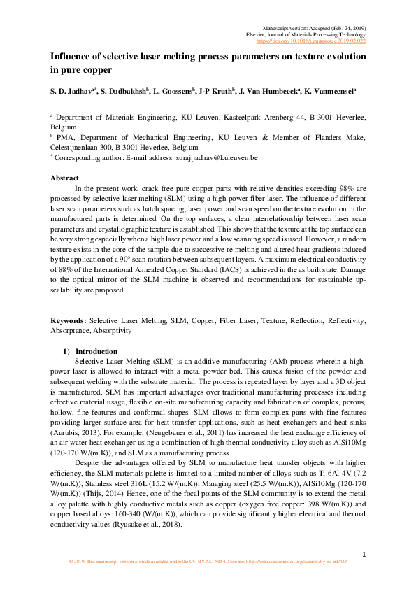 (PDF) Influence of selective laser melting process parameters on ...