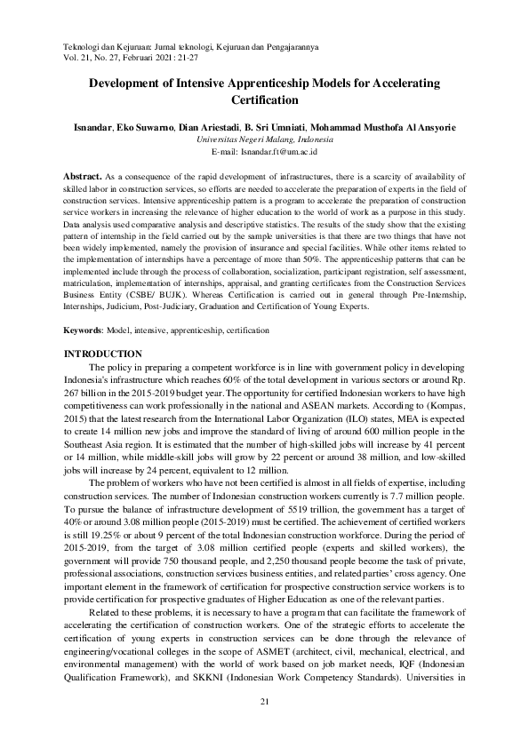 (PDF) Development of Intensive Apprenticeship Models for Accelerating ...