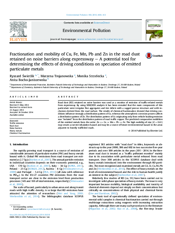 (PDF) Fractionation and mobility of Cu, Fe, Mn, Pb and Zn in the road ...