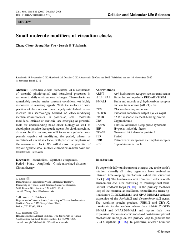 (PDF) Small molecule modifiers of circadian clocks