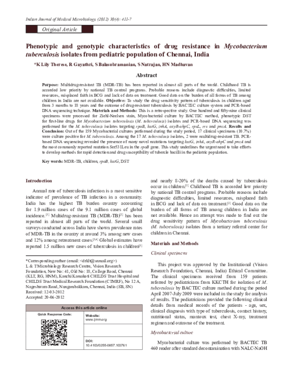 (PDF) Phenotypic and genotypic characteristics of drug resistance in ...