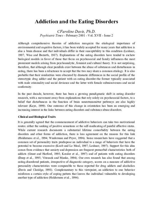 (PDF) Addiction and the eating disorders Caroline Davis Academia.edu