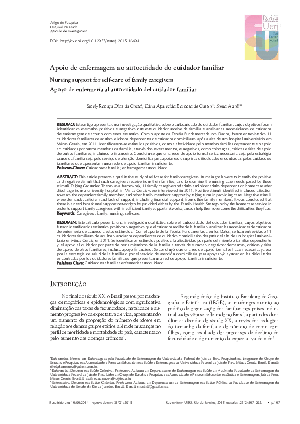 Pdf Apoio De Enfermagem Ao Autocuidado Do Cuidador Familiar