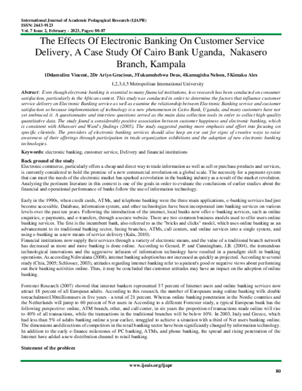 (PDF) The Effects Of Electronic Banking On Customer Service Delivery, A ...