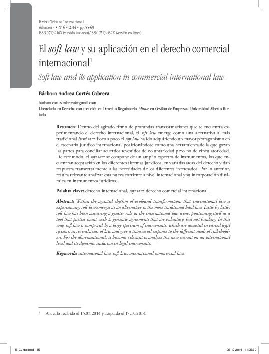 (PDF) El soft law y su aplicación en el derecho comercial internacional