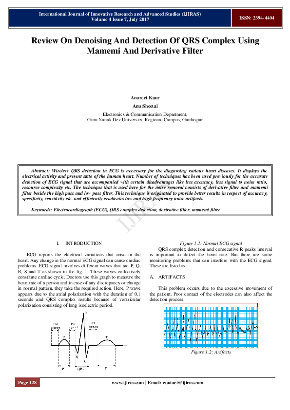 (PDF) On Denoising And Detection Of QRS Complex Using Mamemi And ...