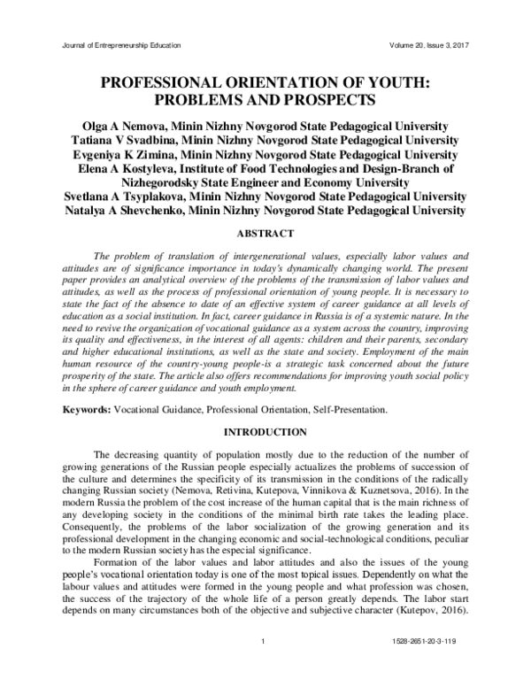 (PDF) Professional Orientation of Youth: Problems and Prospects
