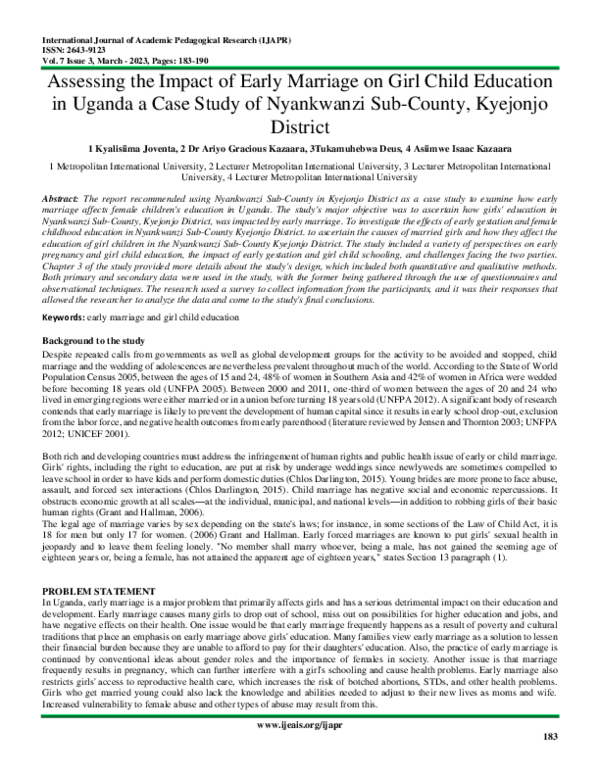 (PDF) Assessing the Impact of Early Marriage on Girl Child Education in
