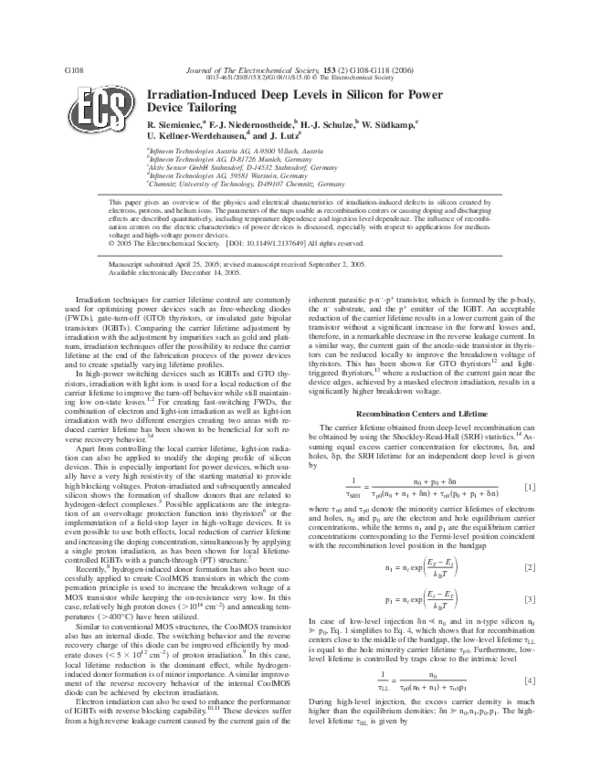 (PDF) Irradiation-Induced Deep Levels in Silicon for Power Device Tailoring