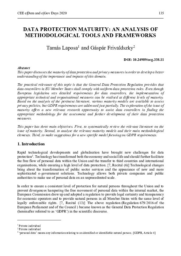 (PDF) Data Protection Maturity: an analysis of methodological tools and ...