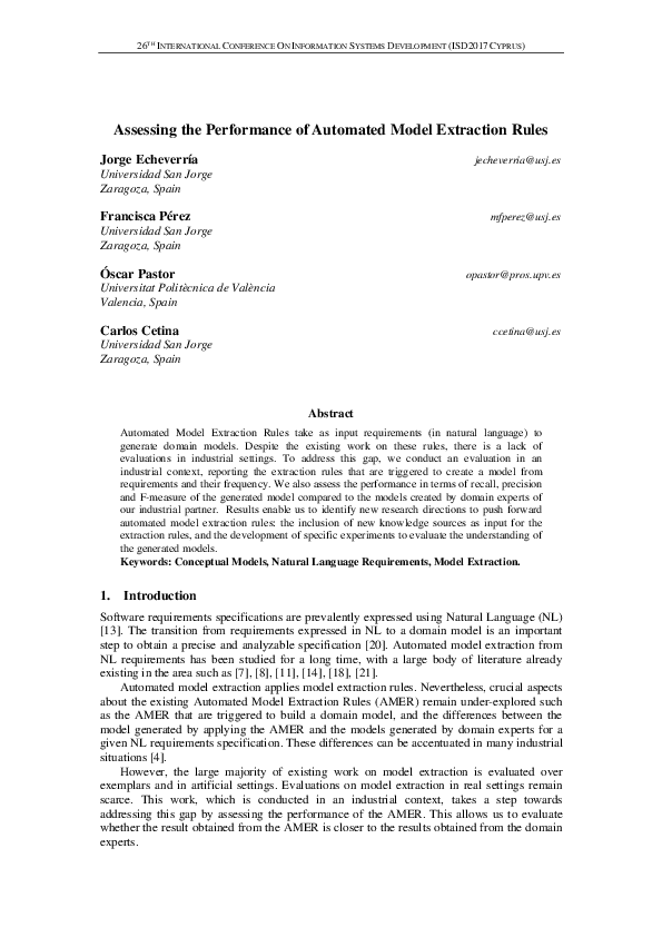 (PDF) Assessing the Performance of Automated Model Extraction Rules