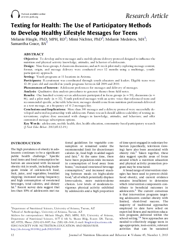 (PDF) Texting for Health: The Use of Participatory Methods to Develop ...