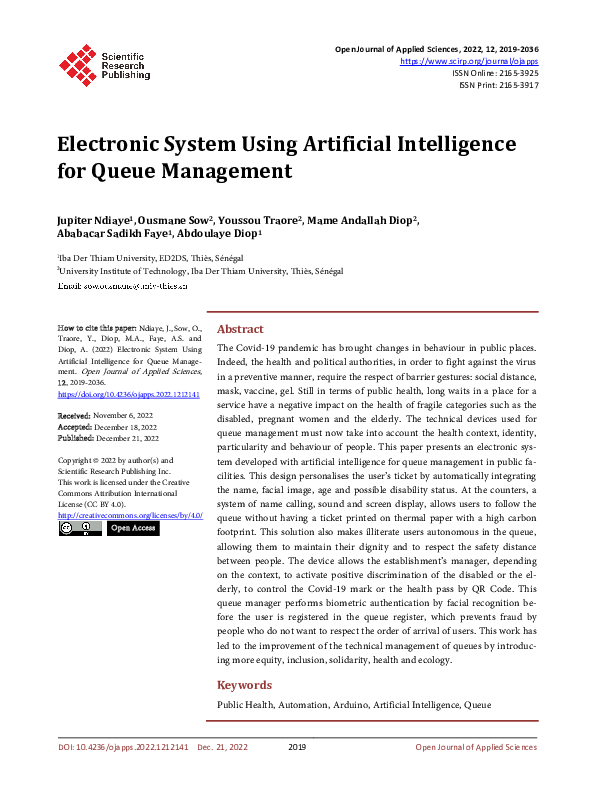 (PDF) Electronic System Using Artificial Intelligence for Queue Management