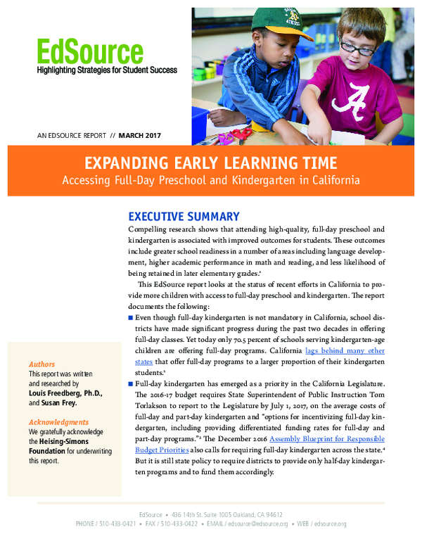 (PDF) Expanding Early Learning Time: Accessing Full-Day Preschool and ...