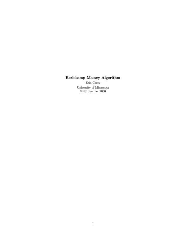 (PDF) Berlekamp-Massey algorithm
