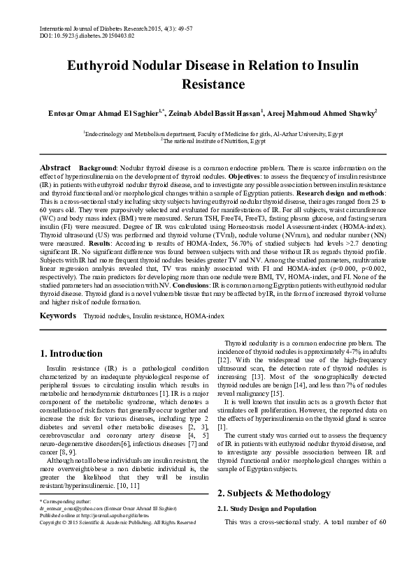 (PDF) Insulin Resistance in Nodular Thyroid Disease