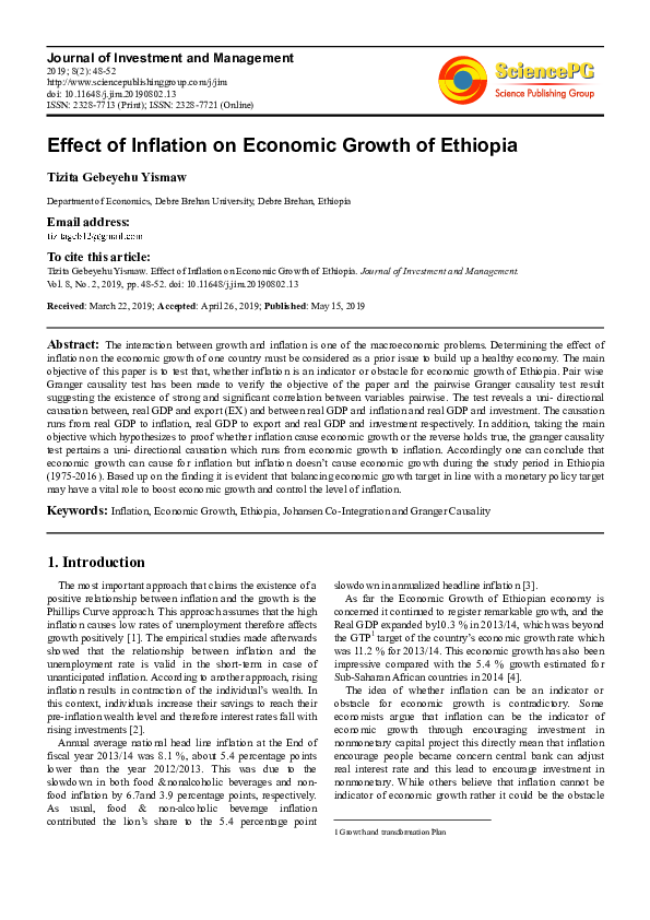 (PDF) Effect of Inflation on Economic Growth of Ethiopia
