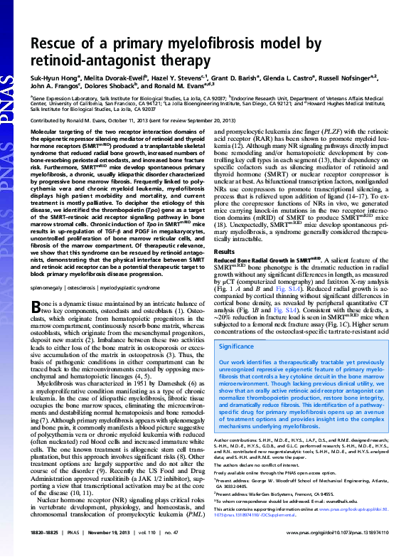 (PDF) Rescue of a primary myelofibrosis model by retinoid-antagonist ...