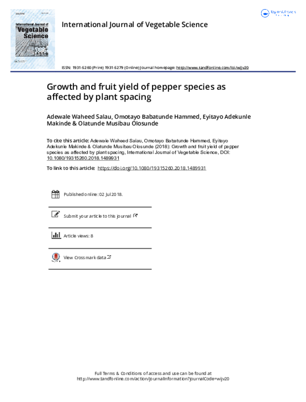 (PDF) Growth and fruit yield of pepper species as affected by plant spacing