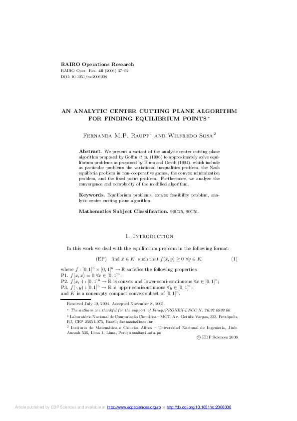 An analytic center cutting plane algorithm for finding equilibrium points