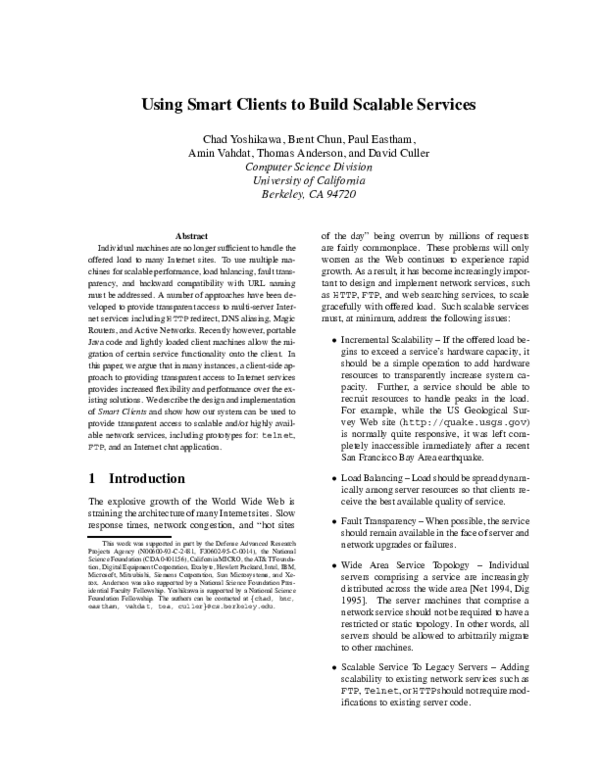 (PDF) Using smart clients to build scalable services