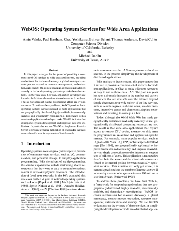 (PDF) WebOS: operating system services for wide area applications