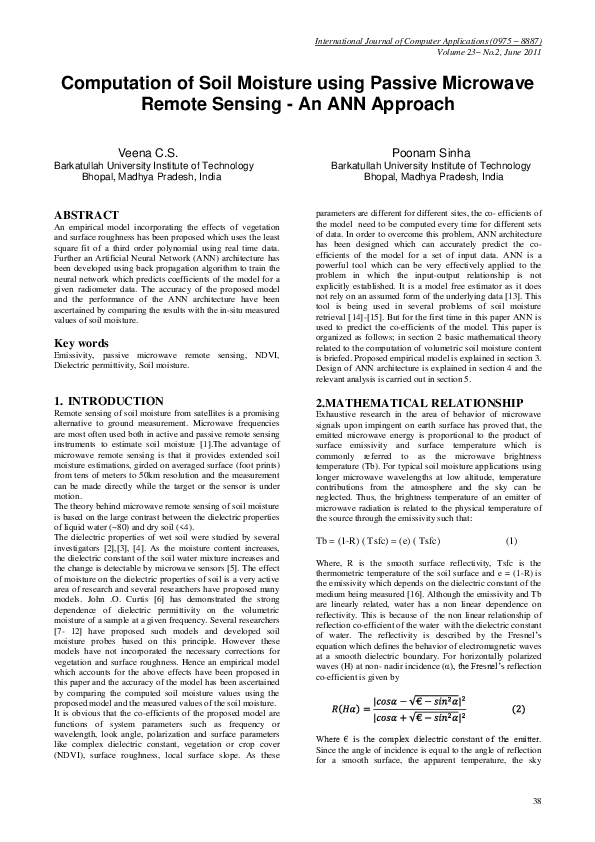 (PDF) Computation of Soil Moisture using Passive Microwave Remote ...