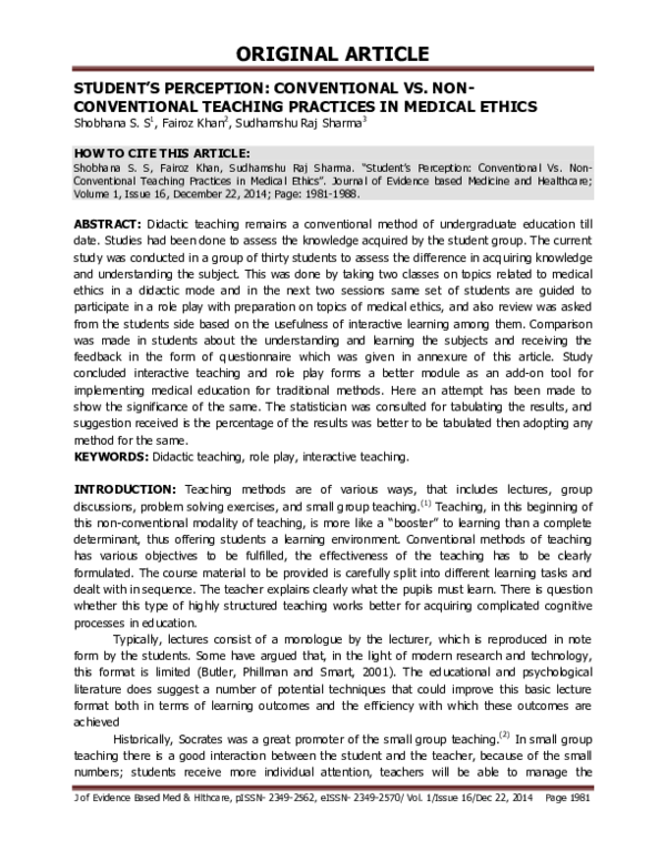 (PDF) Student’s Perception: Conventional vs. Non - Conventional ...