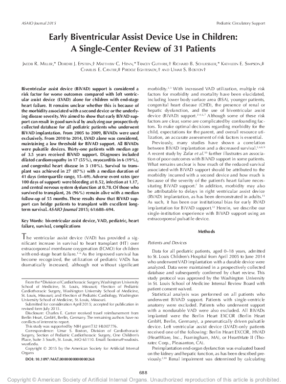 (PDF) Early Biventricular Assist Device Use In Children: A Single ...