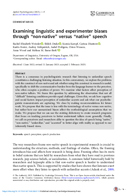 (PDF) Examining linguistic and experimenter biases through “non-native ...