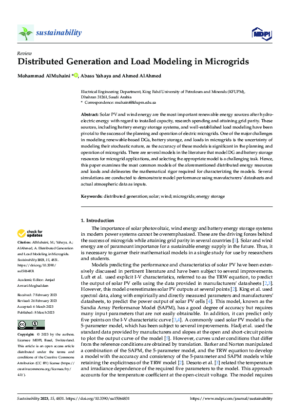 (PDF) Distributed Generation and Load Modeling in Microgrids