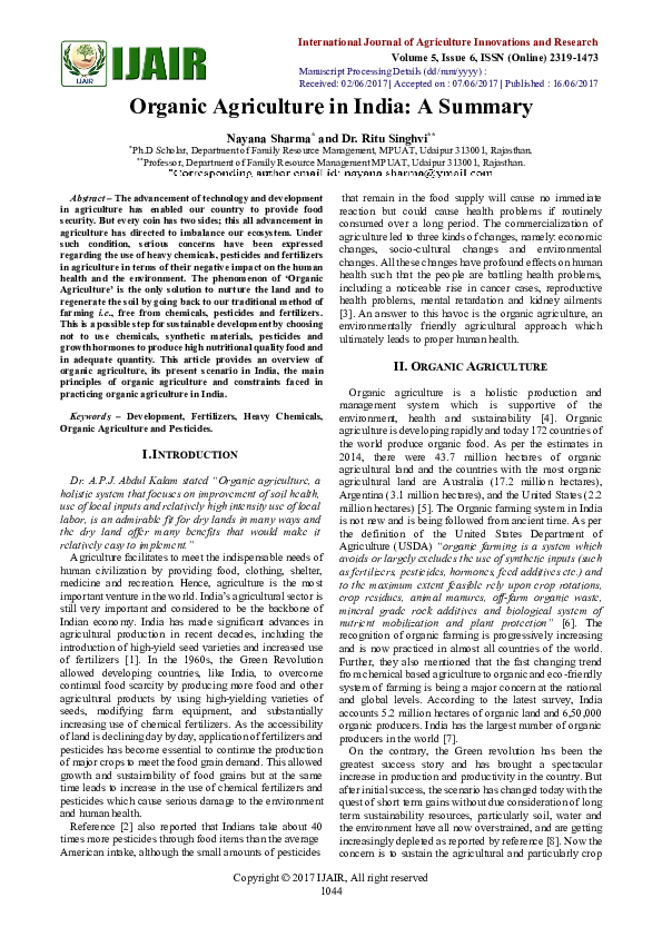 (PDF) Organic Agriculture in India : A Summary