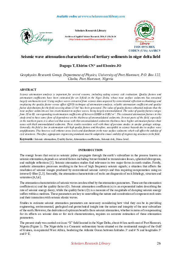(PDF) Seismic wave attenuation characteristics of tertiary sediments in ...