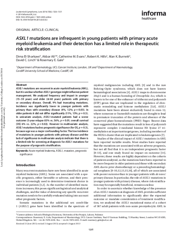 (PDF) ASXL1 mutations are infrequent in young patients with primary ...
