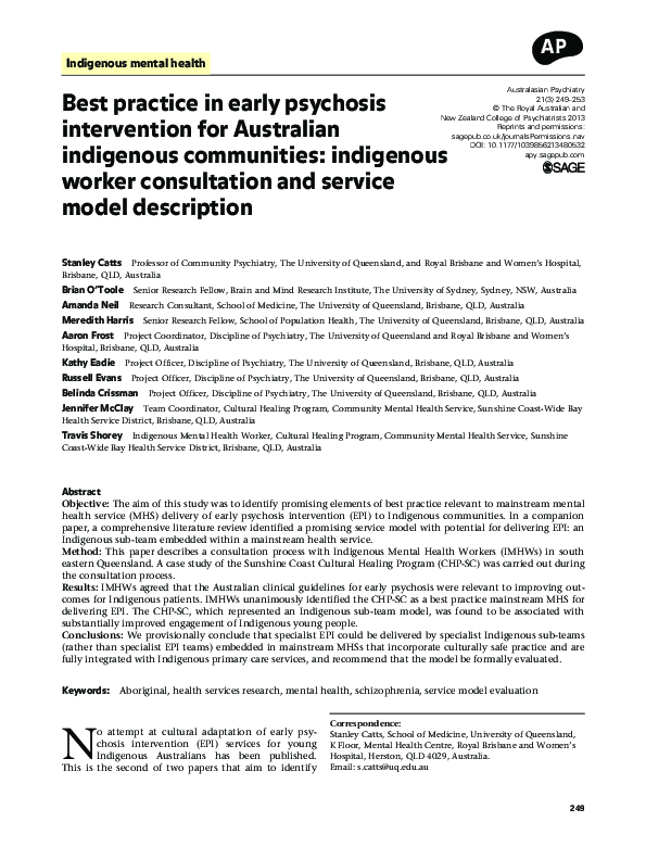 (PDF) Best practice in early psychosis intervention for Australian ...