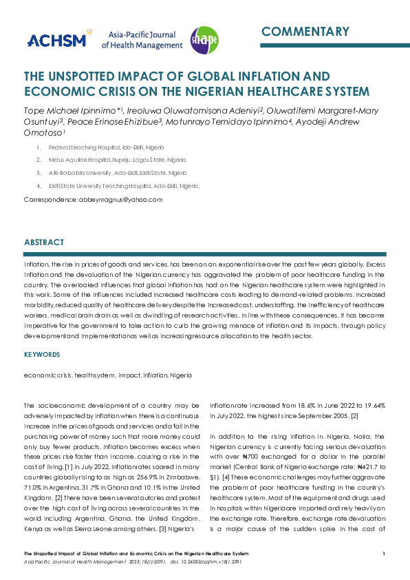 (PDF) The Unspotted Impact of Global Inflation and Economic Crisis on ...