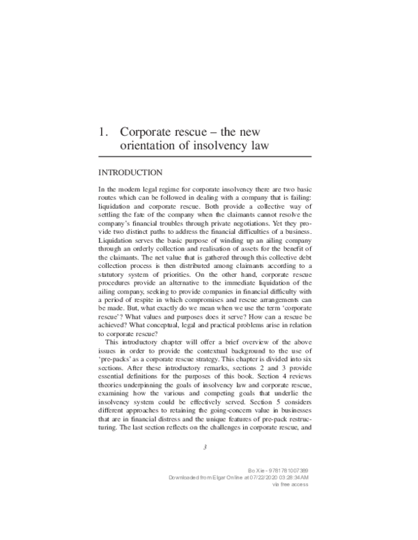 (PDF) Corporate rescue – the new orientation of insolvency law